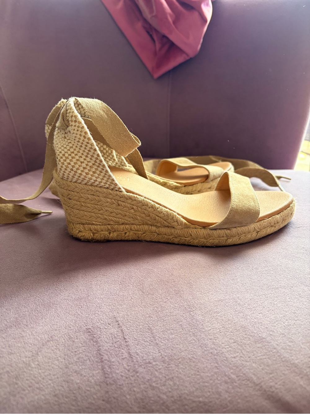 Classic Tie-Wrap Wedge Sandals in Tan